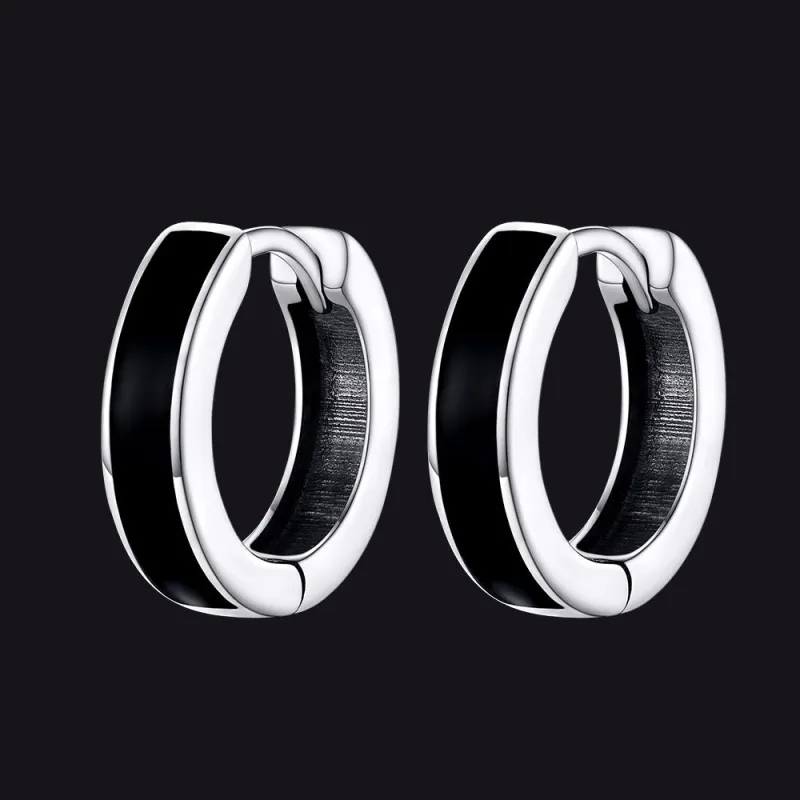 Sterling Silver Black Huggie Hoop Earrings For Men Women 10MM sold by FaithHeart