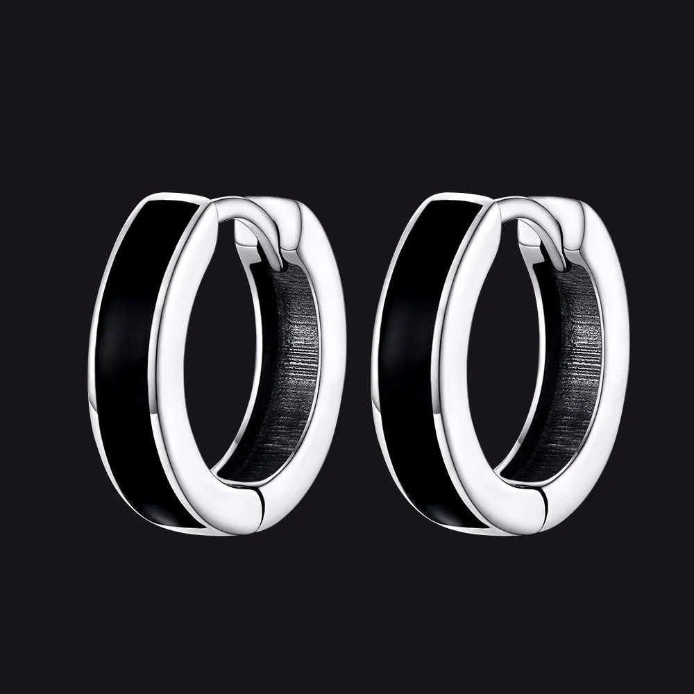 Sterling Silver Black Huggie Hoop Earrings For Men Women 10MM sold by FaithHeart