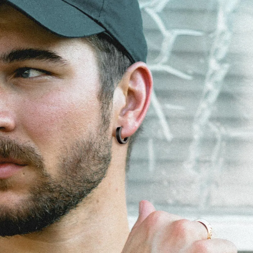 Sterling Silver Black Huggie Hoop Earrings For Men Women 10MM sold by FaithHeart product image thumbnail 2