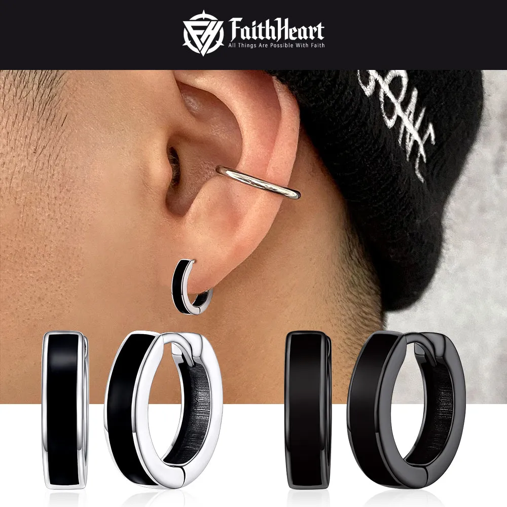 Sterling Silver Black Huggie Hoop Earrings For Men Women 10MM sold by FaithHeart product image thumbnail 4