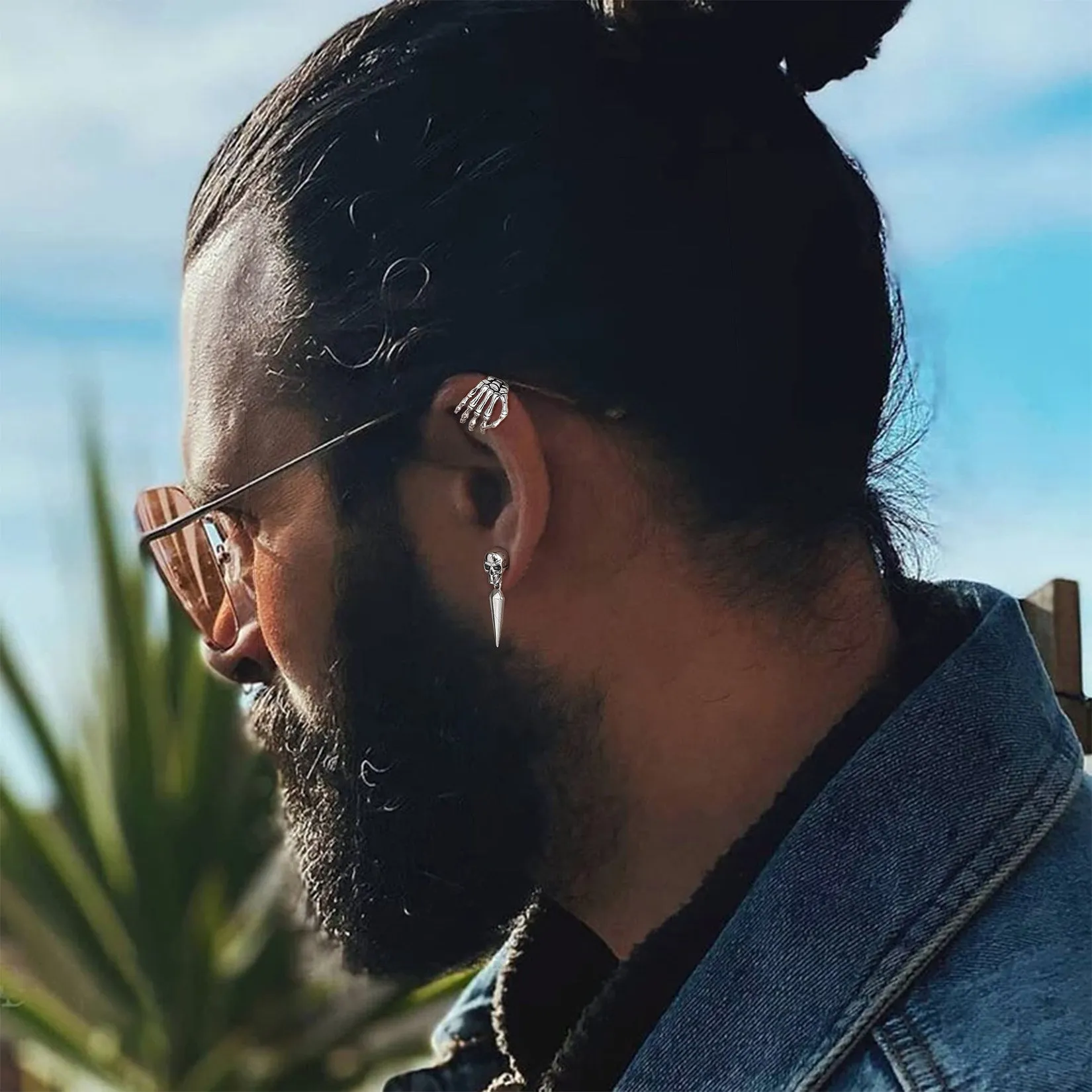 Sterling Silver Skull Skeleton Hand Ear Cuff Nom-piercing Earrings sold by FaithHeart product image thumbnail 3