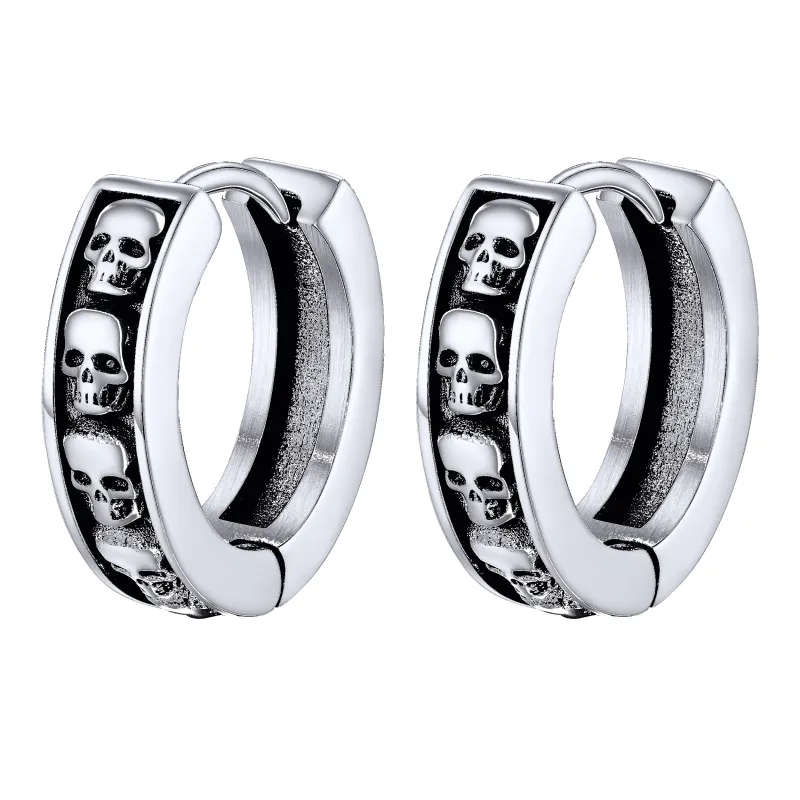 Gothic Skull Huggie Hoop Earrings For Men Women sold by FaithHeart