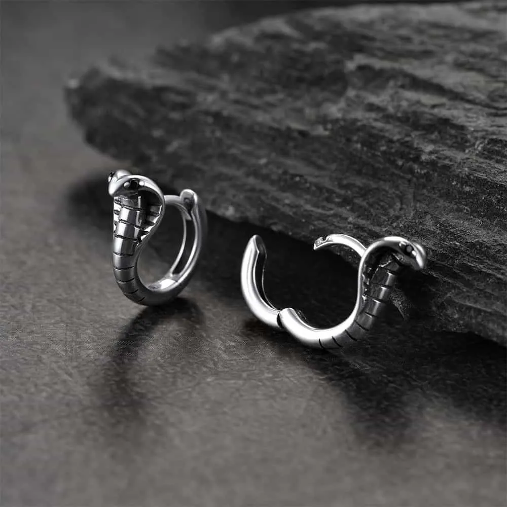 Sterling Silver Cobra Snake Huggie Hoop Earrings for Men sold by FaithHeart product image thumbnail 5