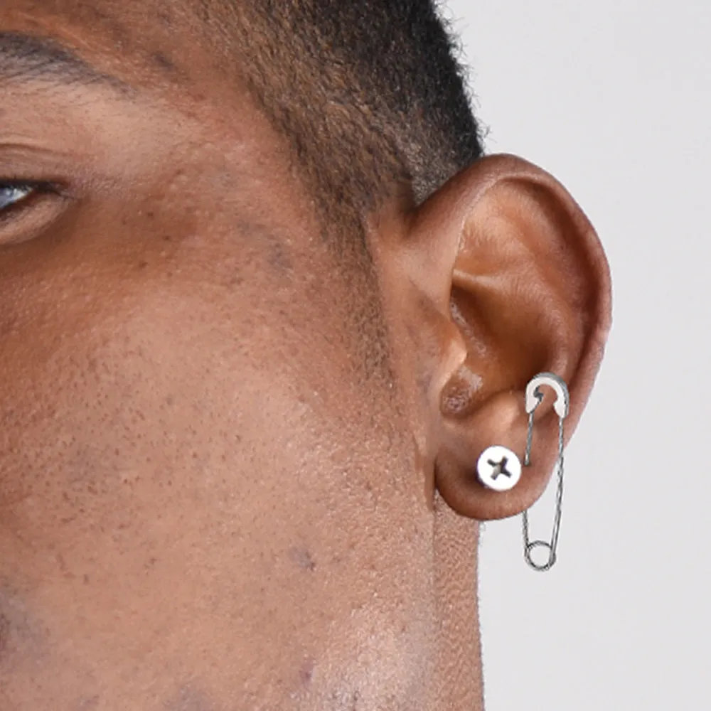 Safety Pin Piercing Earrings Set For Men 3 Pairs sold by FaithHeart product image thumbnail 2