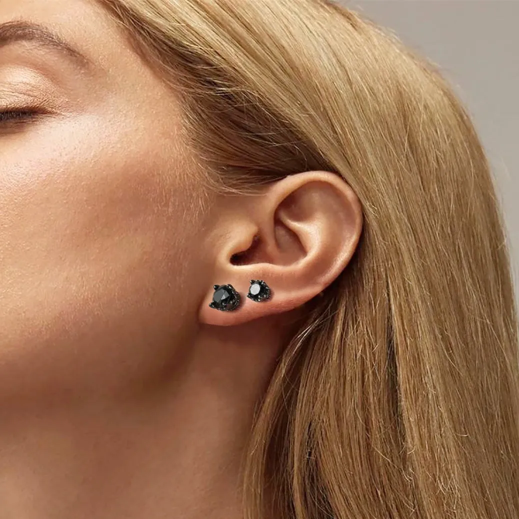 Sterling Silver Black Cubic Zirconia Stud Earrings For Men sold by FaithHeart product image thumbnail 4