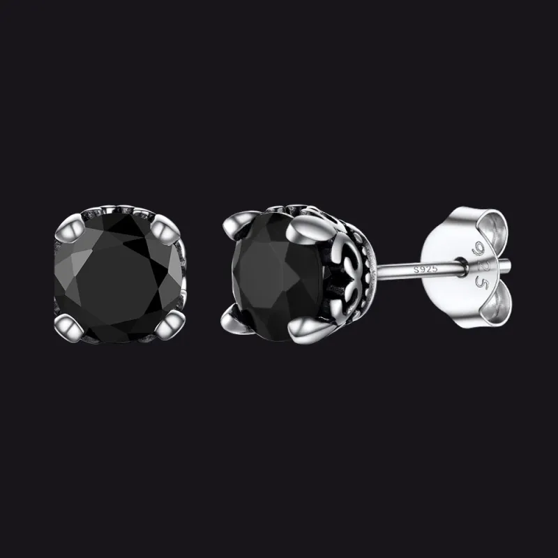 Sterling Silver Black Cubic Zirconia Stud Earrings For Men sold by FaithHeart