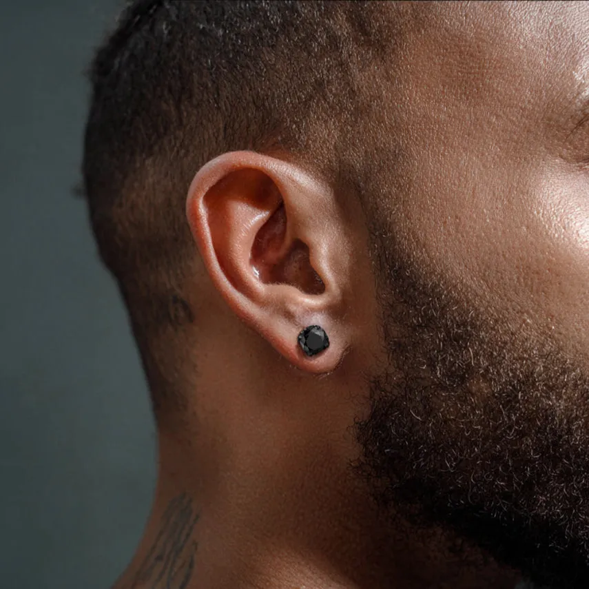 Sterling Silver Black Cubic Zirconia Stud Earrings For Men sold by FaithHeart product image thumbnail 3