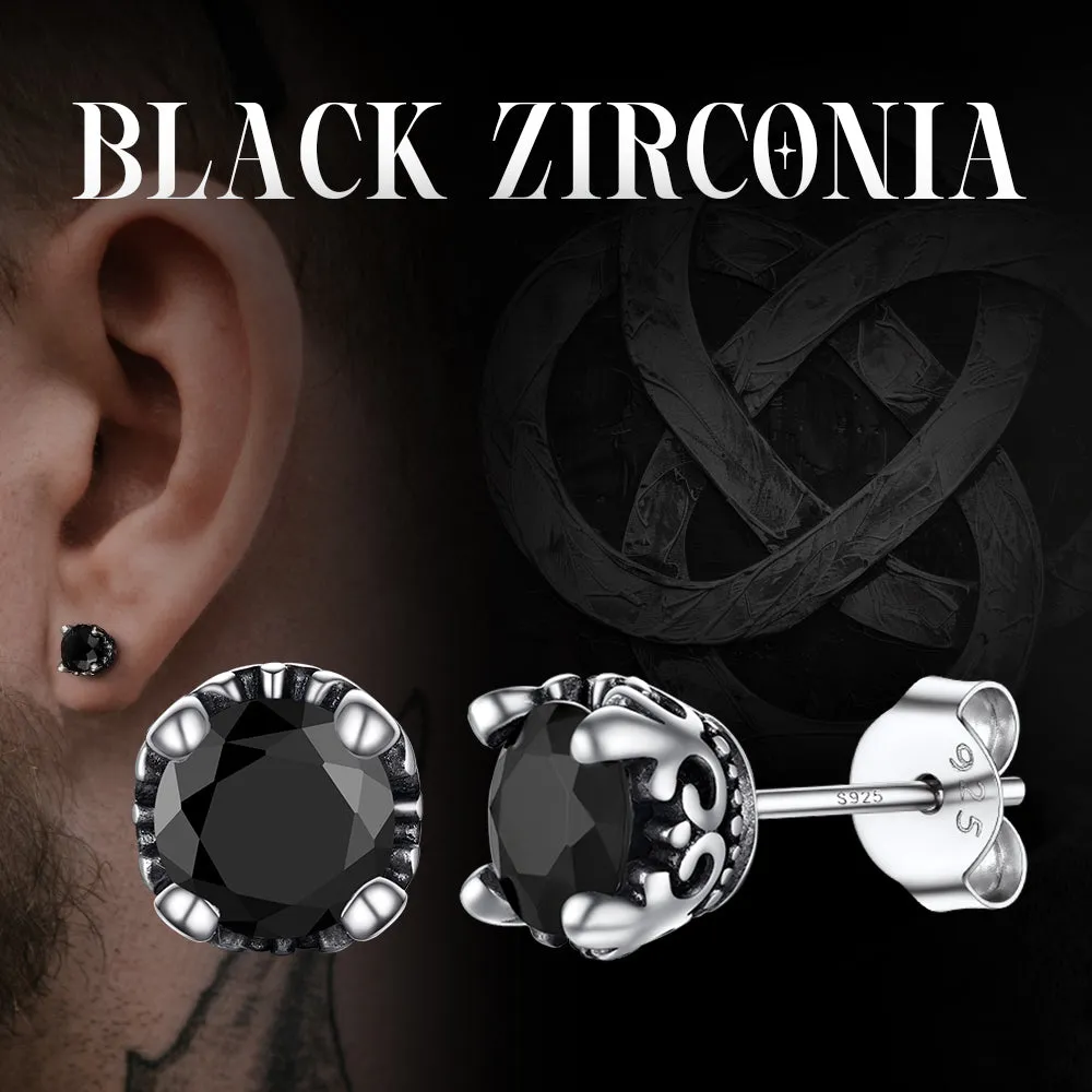 Sterling Silver Black Cubic Zirconia Stud Earrings For Men sold by FaithHeart product image thumbnail 2