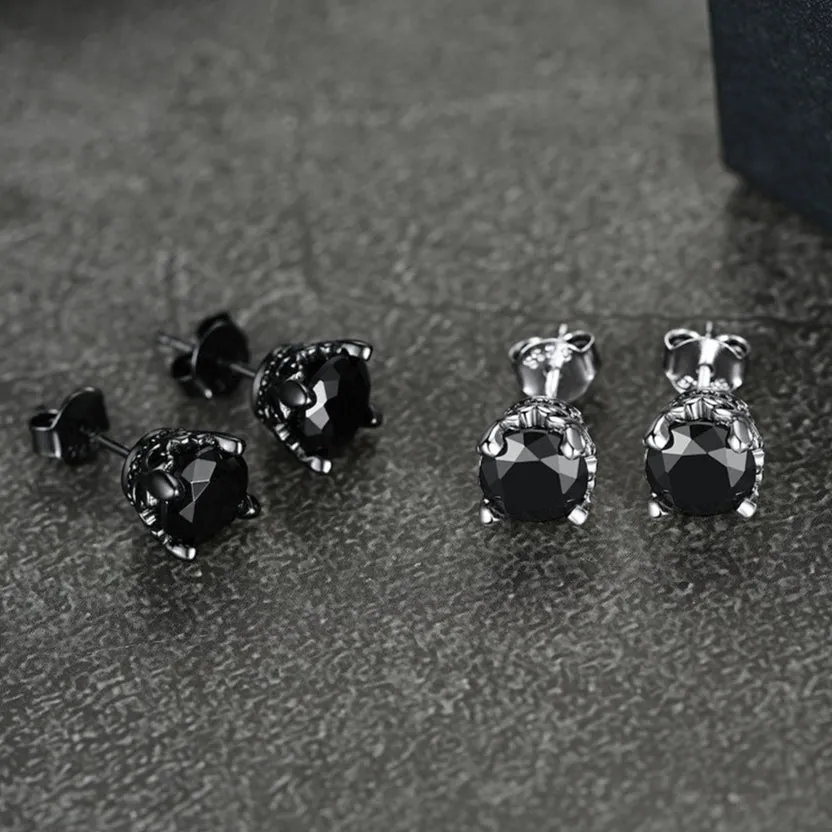Sterling Silver Black Cubic Zirconia Stud Earrings For Men sold by FaithHeart product image thumbnail 5