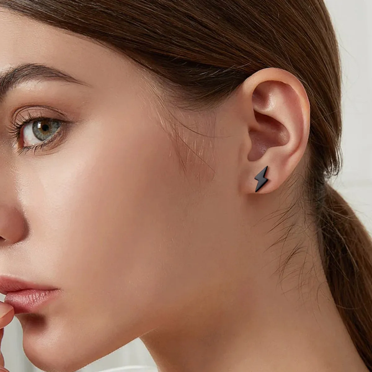 Sterling Silver Lightning Bolt Stud Earrings For Women Men sold by FaithHeart product image thumbnail 4