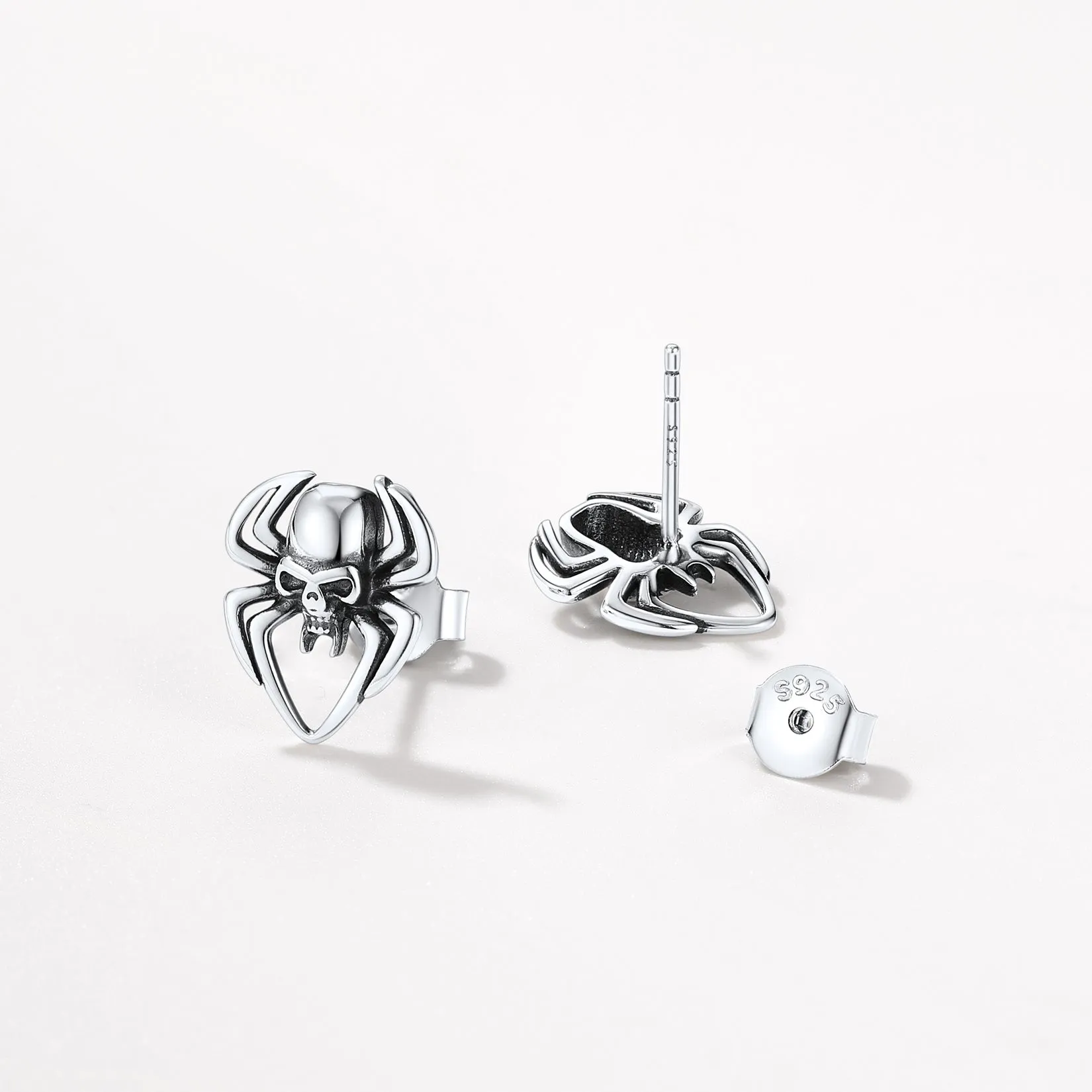 Spider Skull Stud Earrings in Sterling Silver Halloween Gift sold by FaithHeart product image thumbnail 4