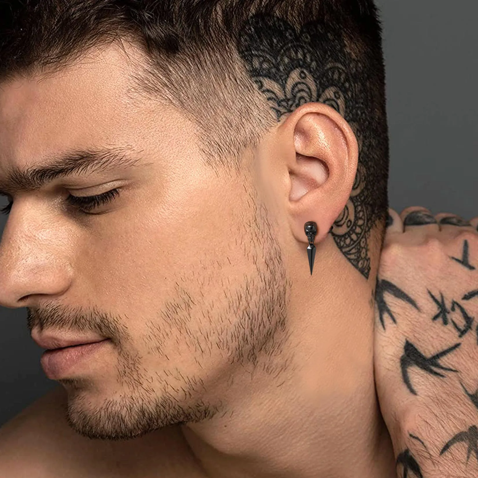 Sterling Silver Gothic Skull Dangle Stud Earrings For Men sold by FaithHeart product image thumbnail 2