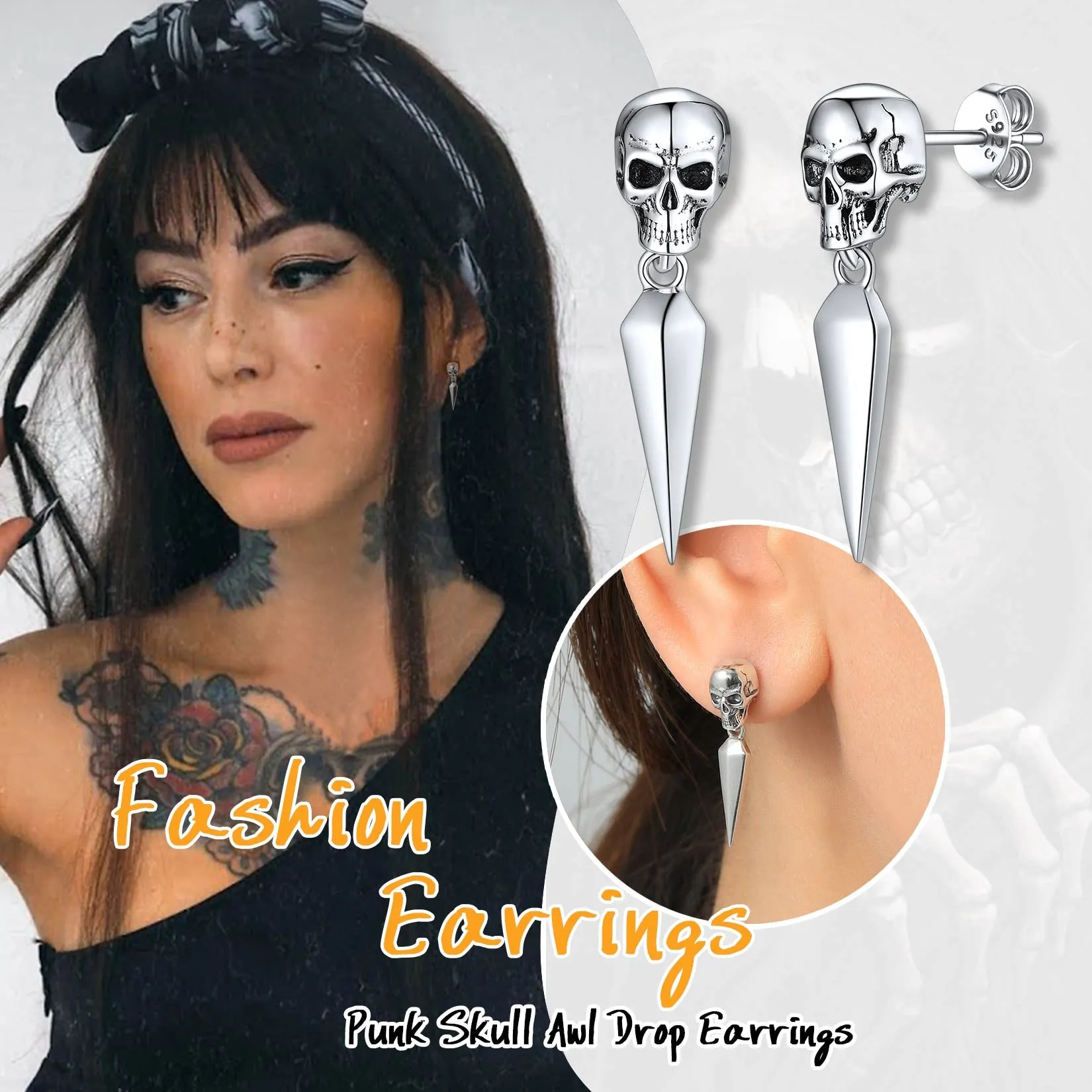 Sterling Silver Gothic Skull Dangle Stud Earrings For Men sold by FaithHeart product image thumbnail 4