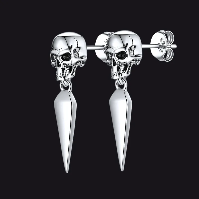 Sterling Silver Gothic Skull Dangle Stud Earrings For Men sold by FaithHeart
