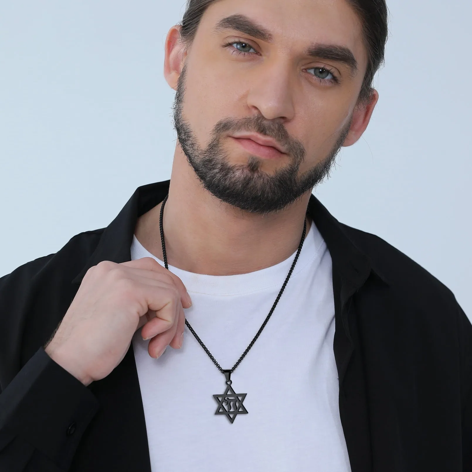 Star Of David Hebrew Letter Necklace For Men sold by FaithHeart product image thumbnail 2