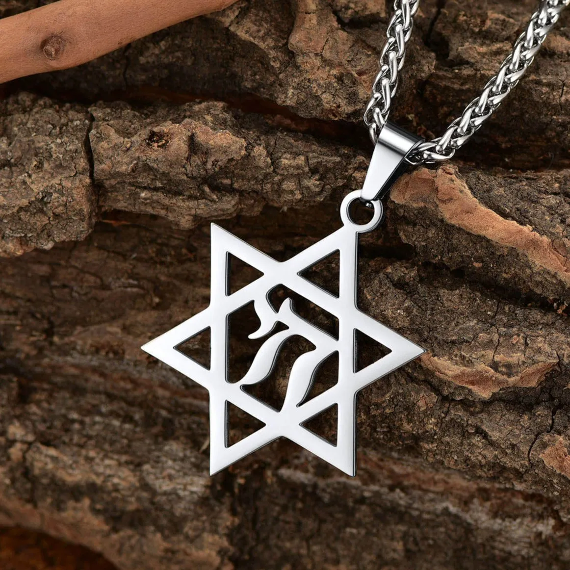 Star Of David Hebrew Letter Necklace For Men sold by FaithHeart product image thumbnail 3