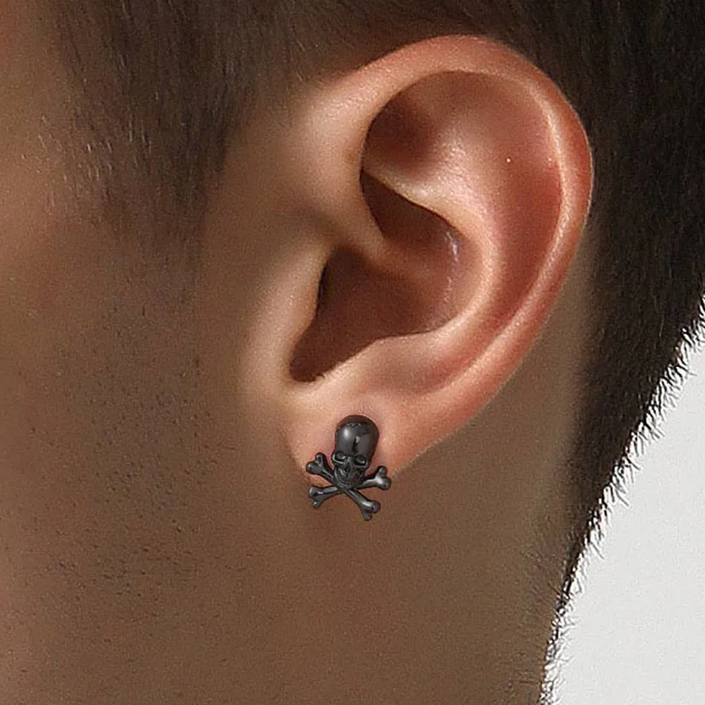 Punk Skull Crossbones Stud Earrings For Men sold by FaithHeart product image thumbnail 2