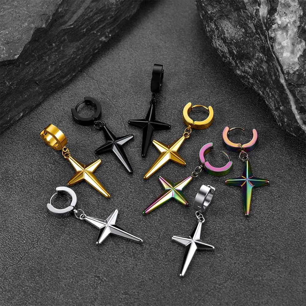 Flash Sale Star Cross Dangle Hoop Earrings For Men sold by FaithHeart product image thumbnail 3