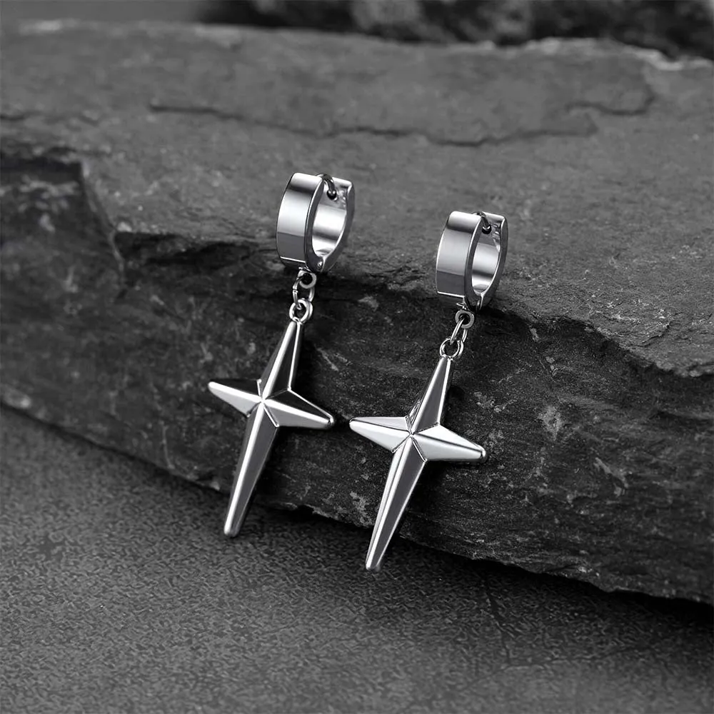 Flash Sale Star Cross Dangle Hoop Earrings For Men sold by FaithHeart product image thumbnail 4