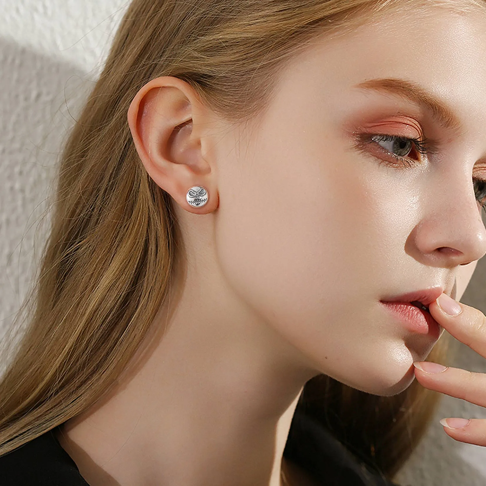 Silver Jack Skellington Stud Earrings For Men Halloween Gift sold by FaithHeart product image thumbnail 3