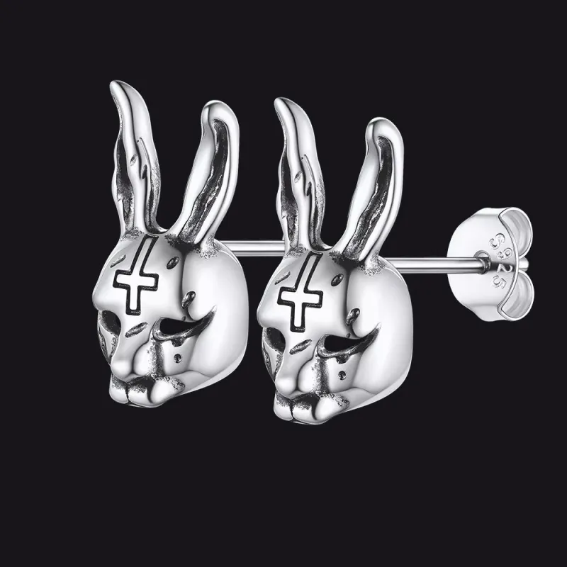 Halloween Silver Evil Bunny Stud Earrings For Men sold by FaithHeart