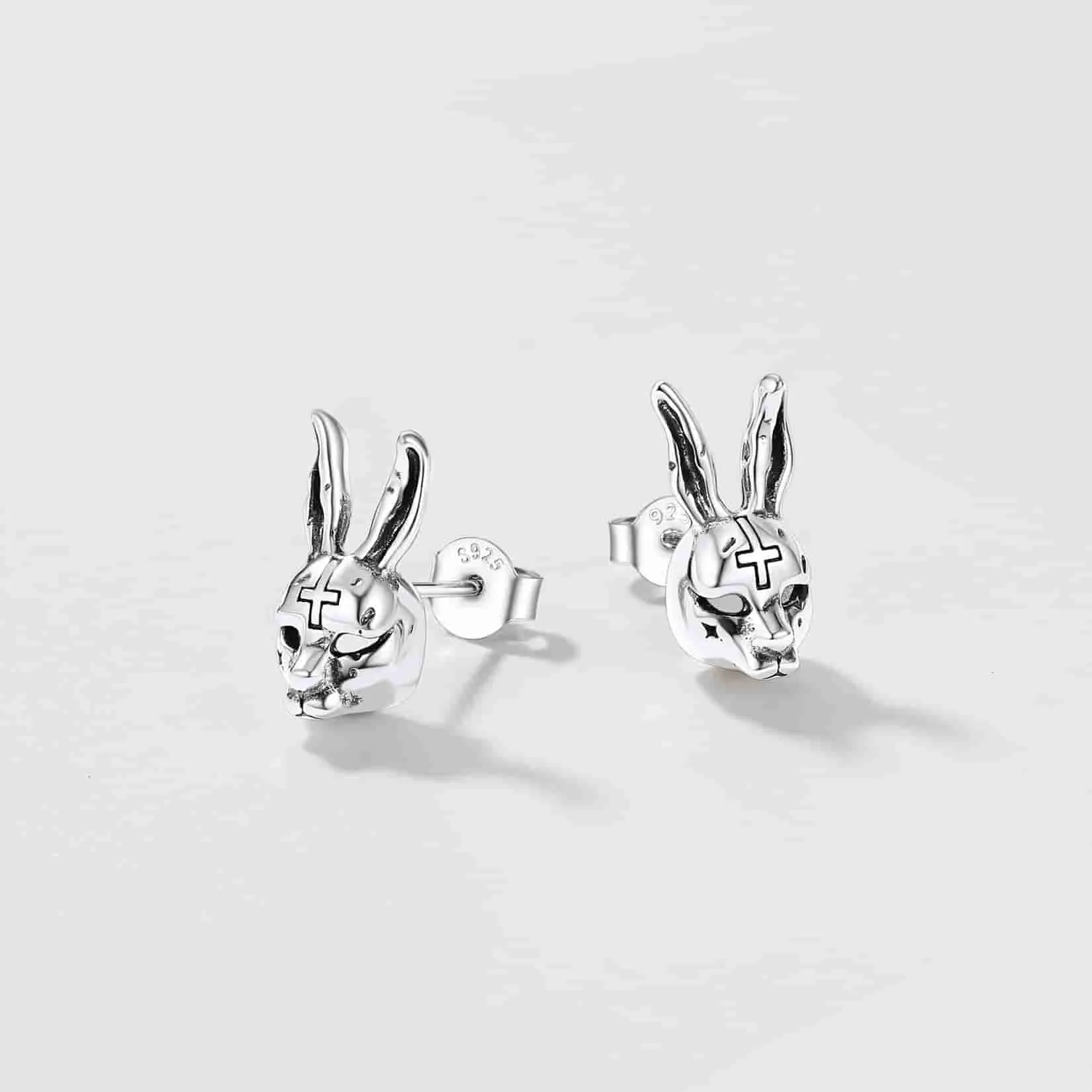 Halloween Silver Evil Bunny Stud Earrings For Men sold by FaithHeart product image thumbnail 5
