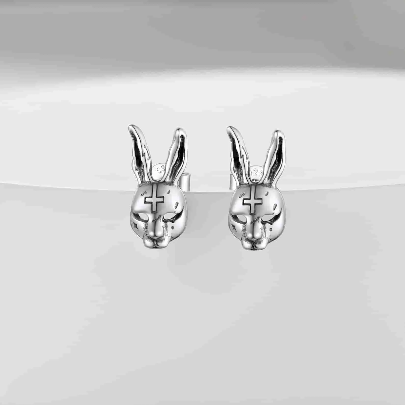 Halloween Silver Evil Bunny Stud Earrings For Men sold by FaithHeart product image thumbnail 3