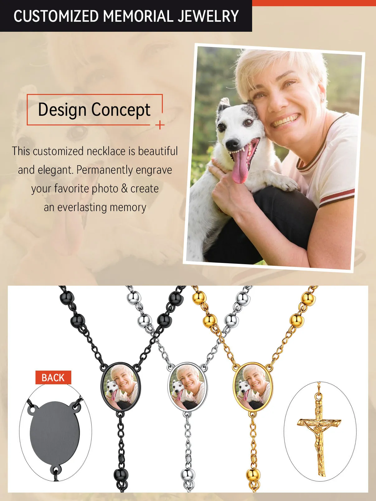 Customized Rosary Beads Cross Necklace with Picture for Women Men sold by FaithHeart product image thumbnail 4