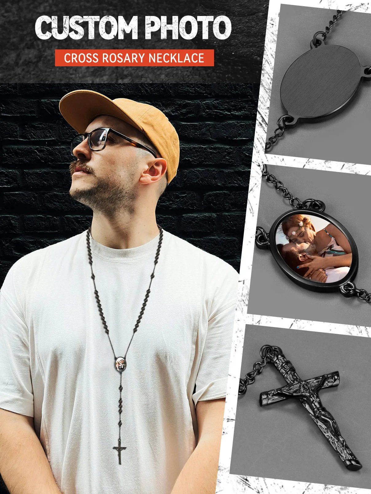 Customized Rosary Beads Cross Necklace with Picture for Women Men sold by FaithHeart product image thumbnail 5