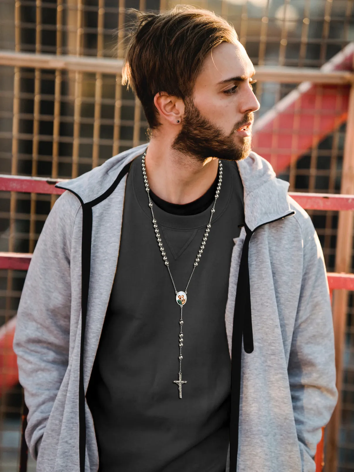 Customized Rosary Beads Cross Necklace with Picture for Women Men sold by FaithHeart product image thumbnail 3