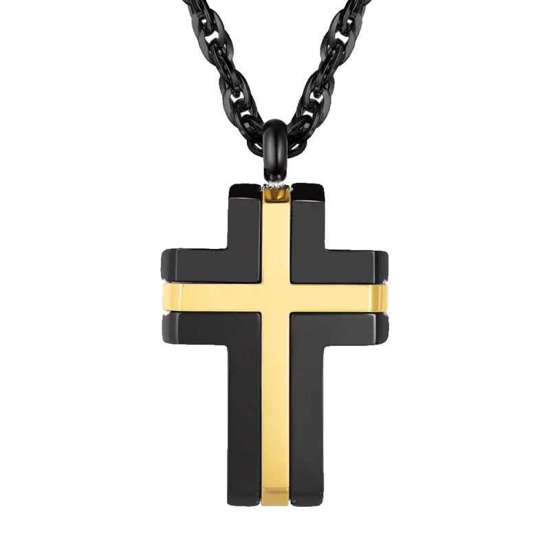 Stainless Steel Two Tone Cross Pendant Necklace For Men sold by FaithHeart