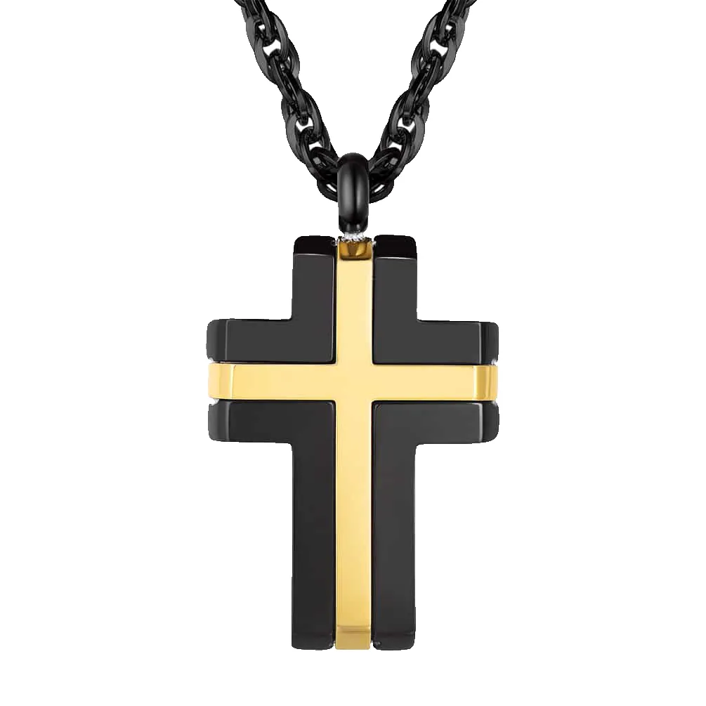 Stainless Steel Two Tone Cross Pendant Necklace For Men sold by FaithHeart