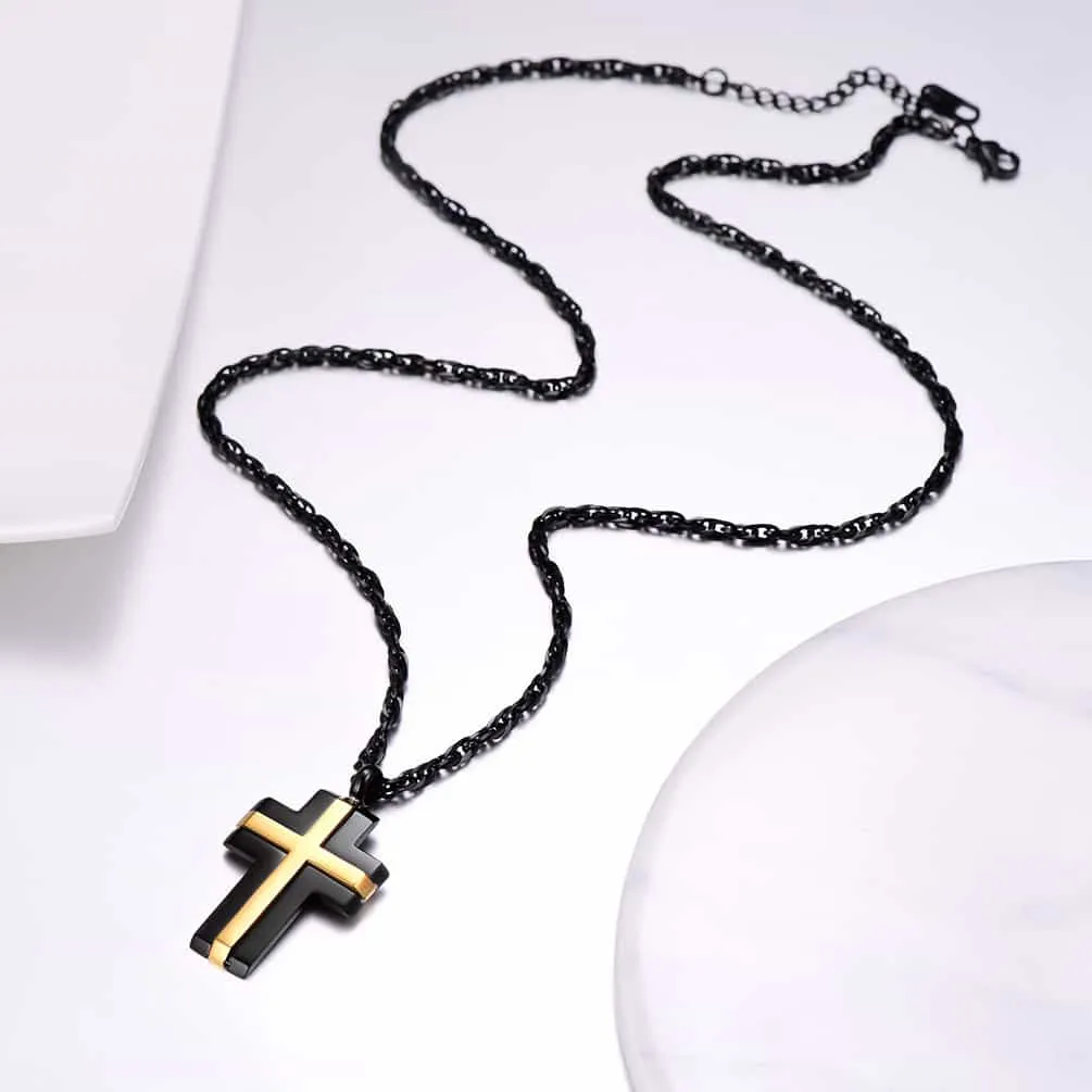 Stainless Steel Two Tone Cross Pendant Necklace For Men sold by FaithHeart product image thumbnail 2