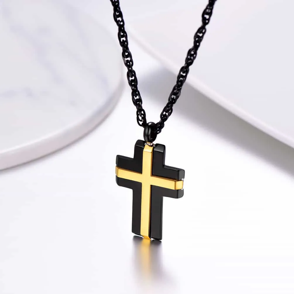 Stainless Steel Two Tone Cross Pendant Necklace For Men sold by FaithHeart product image thumbnail 3
