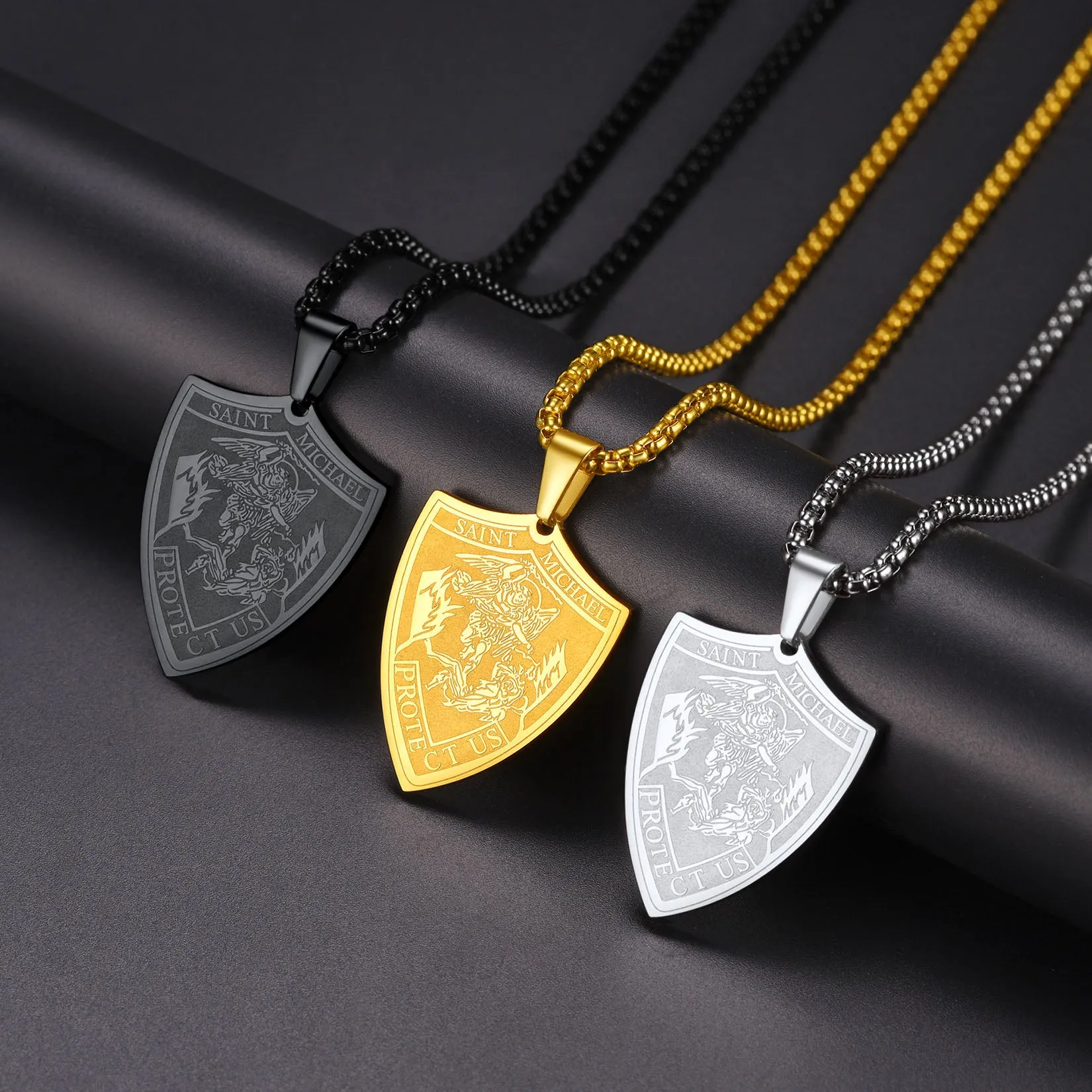 Saint Michael Necklace Archangel Shield Pendant for Men sold by FaithHeart product image thumbnail 5