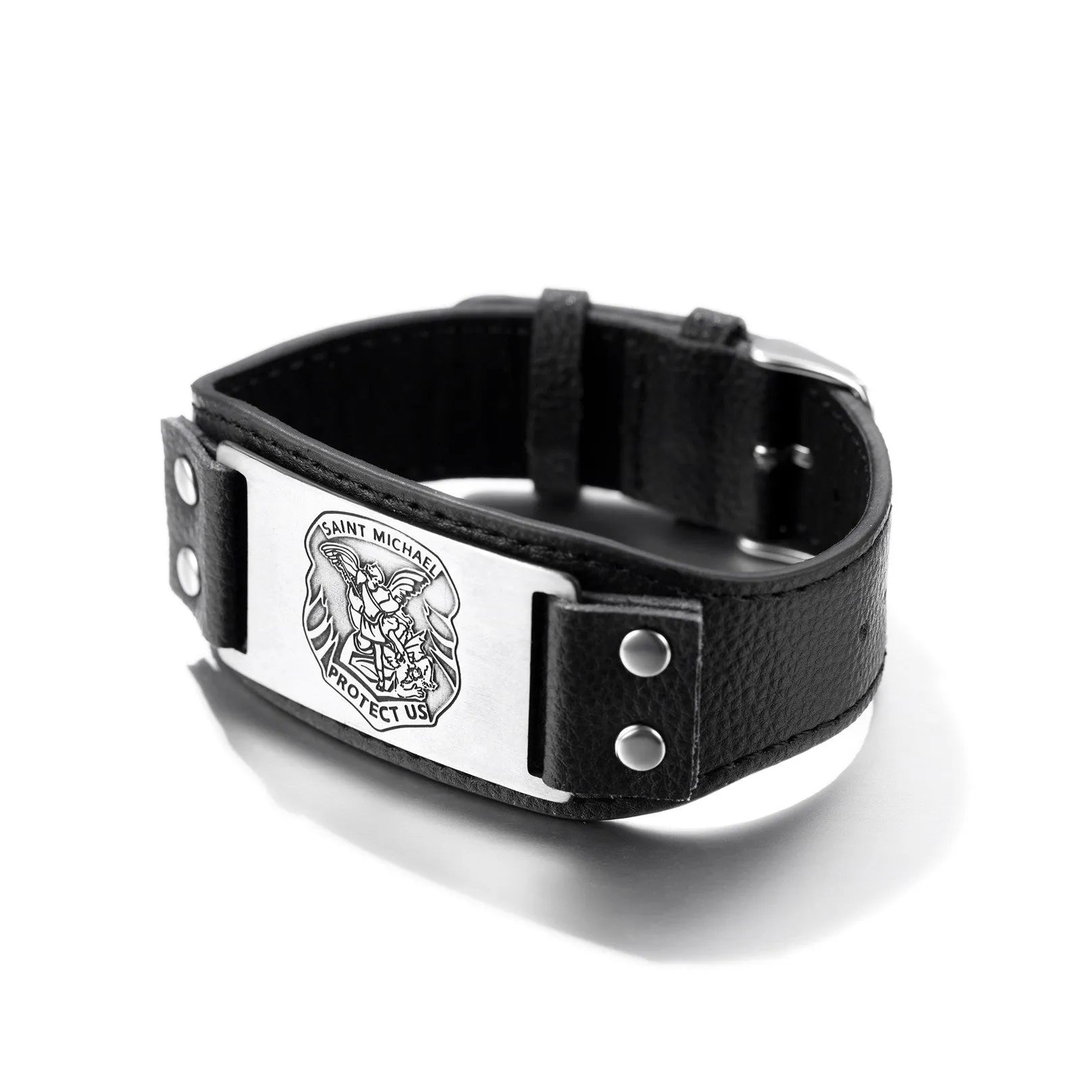 Saint Michael Leather Bracelet Wristband Gift For Men sold by FaithHeart product image thumbnail 3