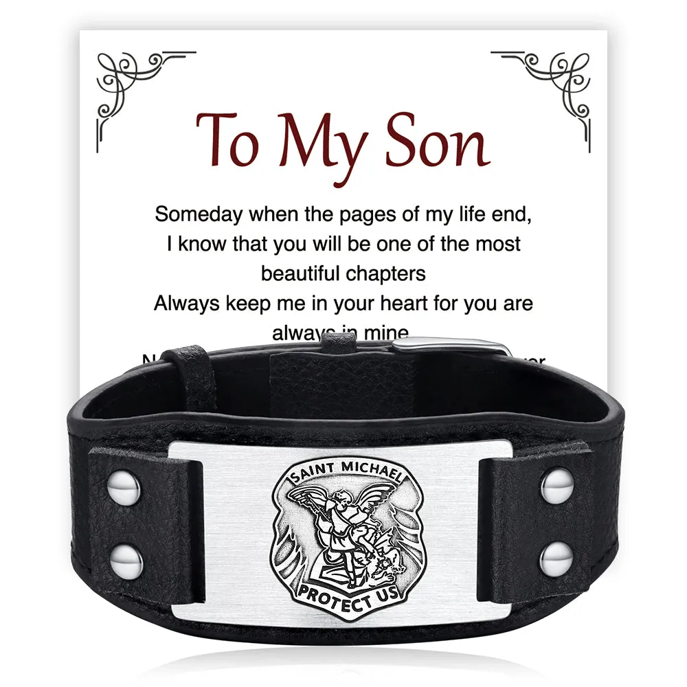 Saint Michael Leather Bracelet Wristband Gift For Men sold by FaithHeart product image thumbnail 5