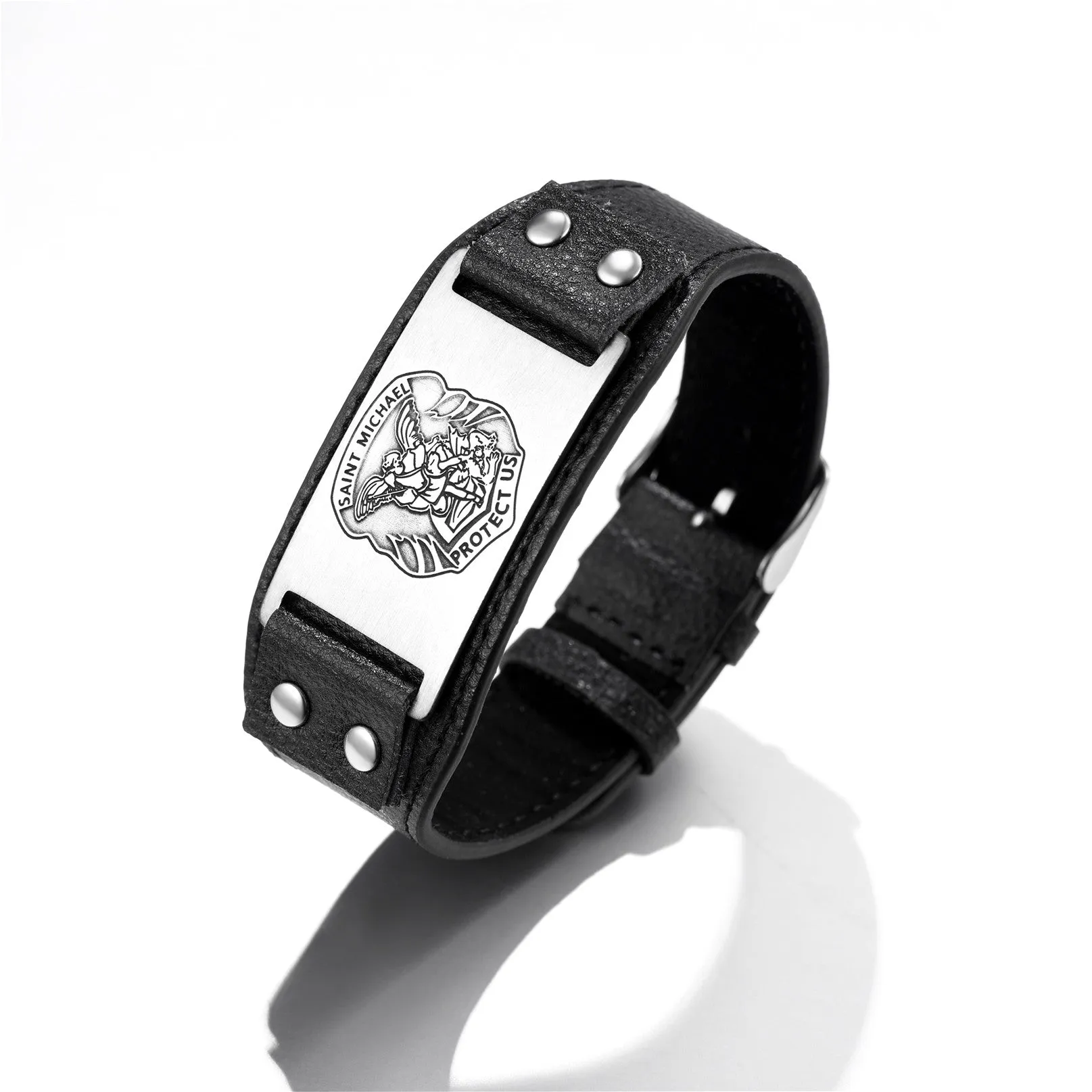 Saint Michael Leather Bracelet Wristband Gift For Men sold by FaithHeart product image thumbnail 4