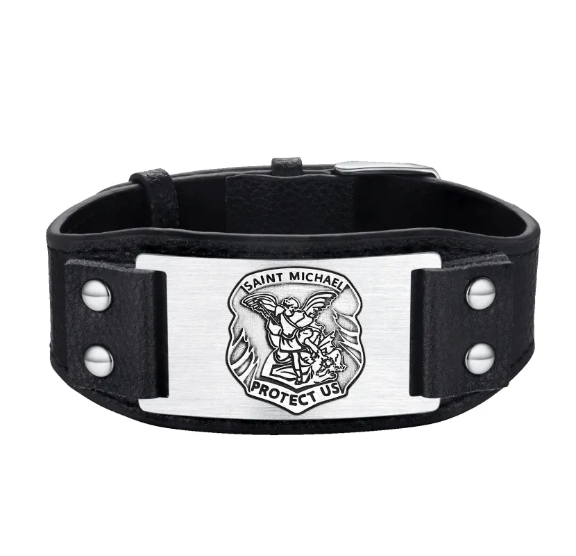 Saint Michael Leather Bracelet Wristband Gift For Men sold by FaithHeart