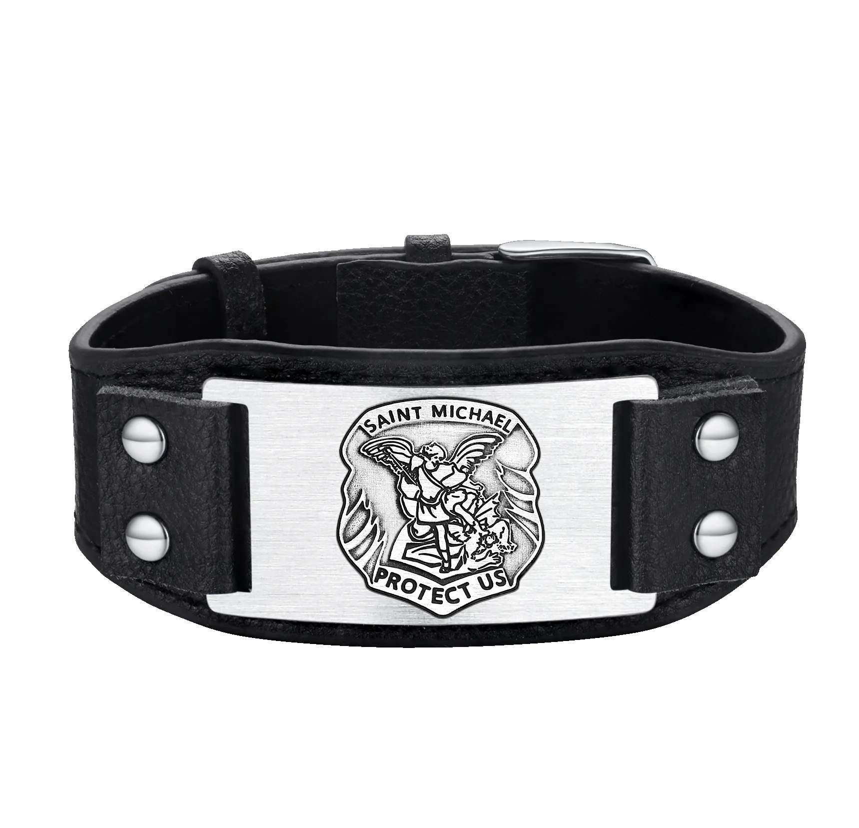 Saint Michael Leather Bracelet Wristband Gift For Men sold by FaithHeart