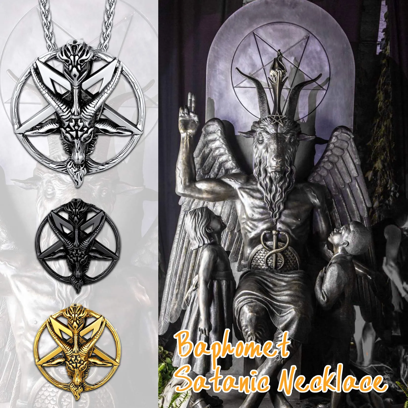 Satanic Baphomet Goat Pentagram Necklace sold by FaithHeart product image thumbnail 5