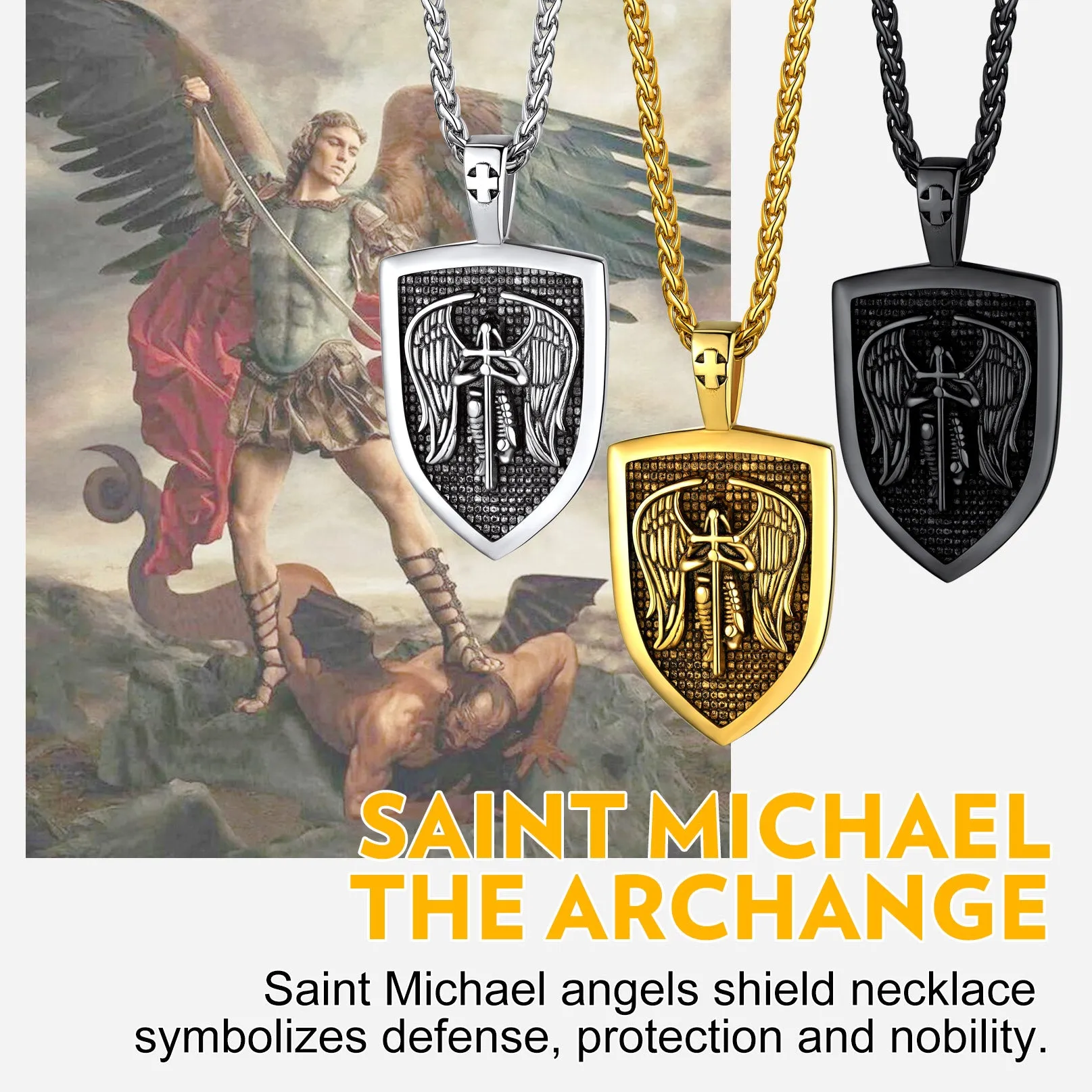 Shield Archangel St. Michael Protection Necklace For Men sold by FaithHeart product image thumbnail 3