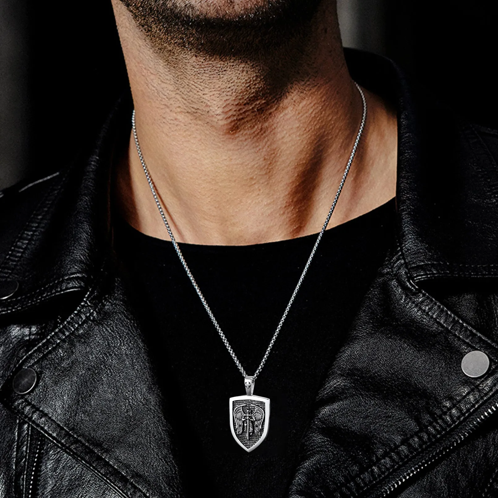 Shield Archangel St. Michael Protection Necklace For Men sold by FaithHeart product image thumbnail 2