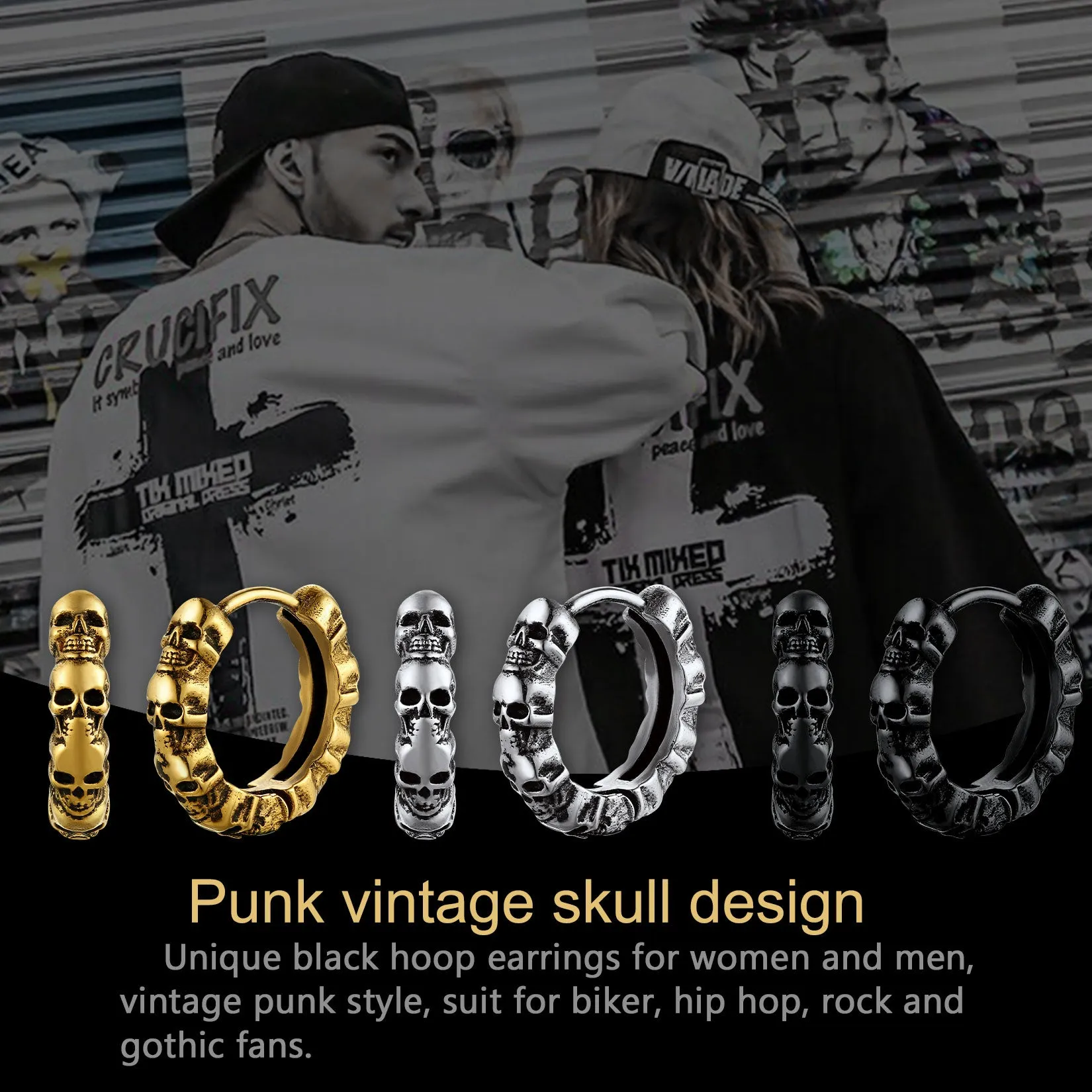 Gothic Skull Huggie Hoop Earrings For Men Women sold by FaithHeart product image thumbnail 5