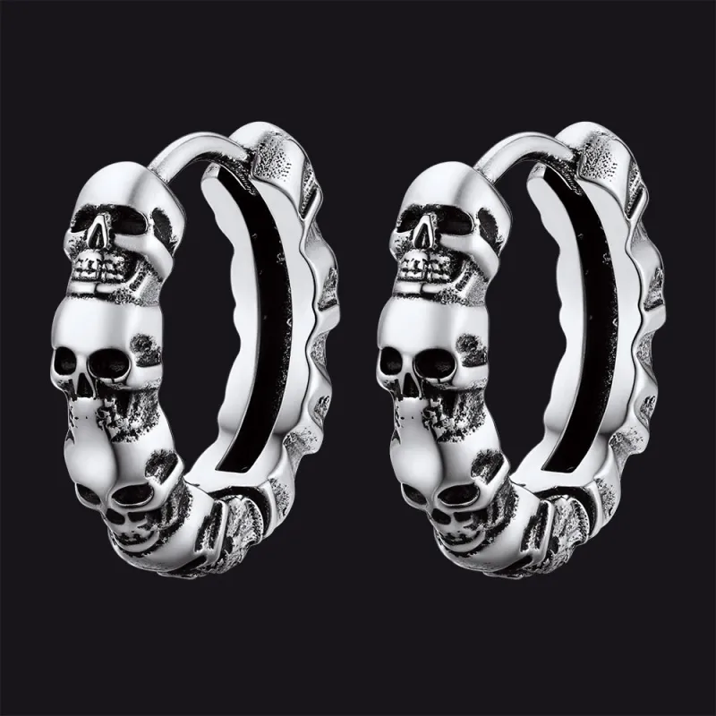 Gothic Skull Huggie Hoop Earrings For Men Women sold by FaithHeart