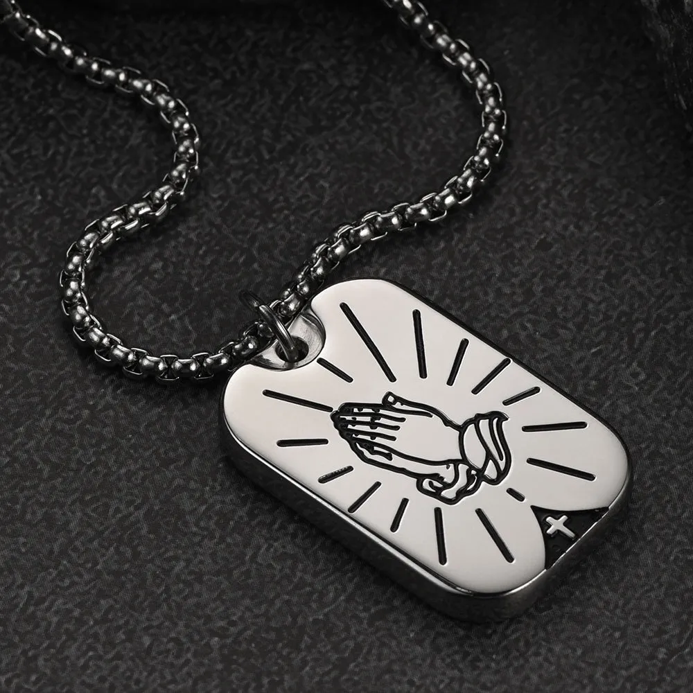 Serenity Prayer Hand Dog Tag Necklace For Men sold by FaithHeart product image thumbnail 4