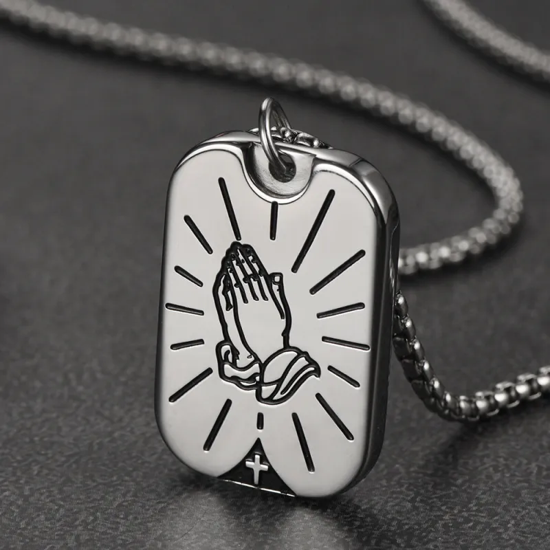 Serenity Prayer Hand Dog Tag Necklace For Men sold by FaithHeart