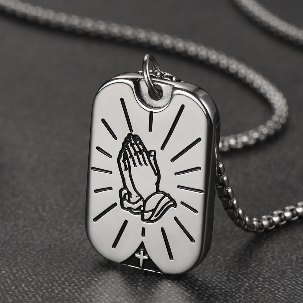 Serenity Prayer Hand Dog Tag Necklace For Men sold by FaithHeart