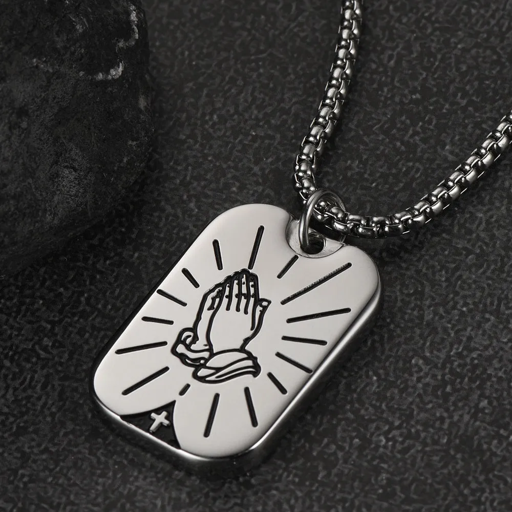 Serenity Prayer Hand Dog Tag Necklace For Men sold by FaithHeart product image thumbnail 3