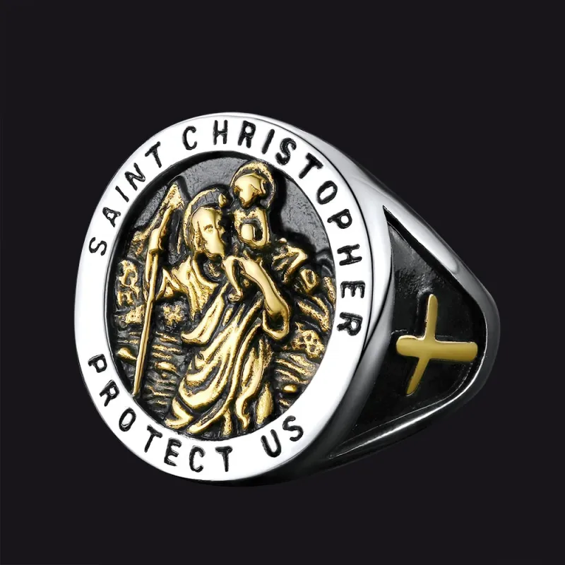 Flash Sale St. Christopher Stainless Steel Ring for Men sold by FaithHeart
